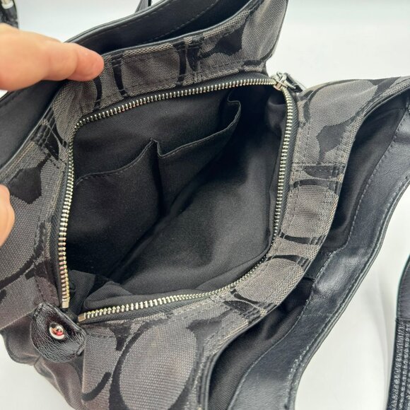 Coach Soho Signature Black Hobo Bag E1220-F19445 Dual Handles Zip Closure Iconic - Picture 7 of 11